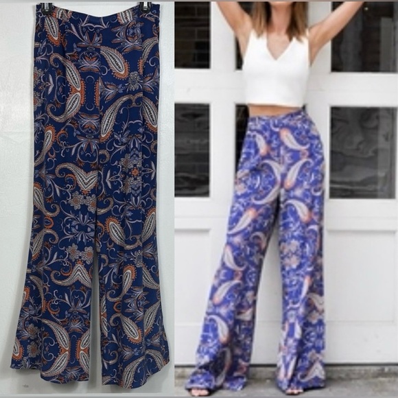 Yumi Kim Emma Paisley Print High Rise Wide Leg Pants With Pockets Size S - Picture 1 of 10